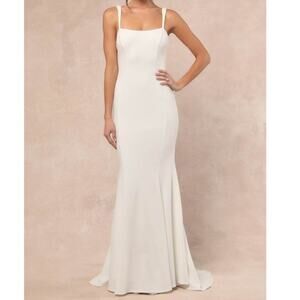 Lulus Luxe Bridal NWOT Safine White Backless Mermaid Maxi Wedding Dress Medium